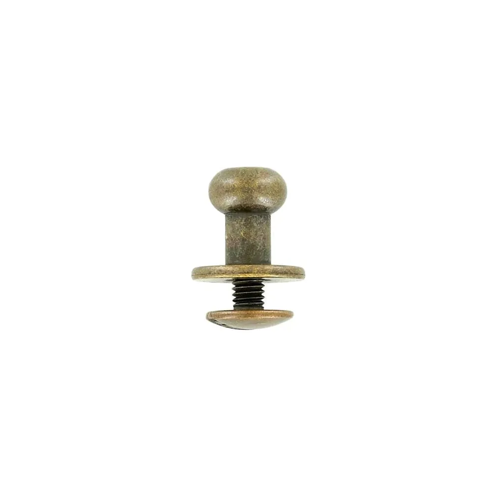 10mm, Antique Brass, Flat Top Collar Button Stud with Screw, Solid Brass - PK10, #P-1700-ANTB