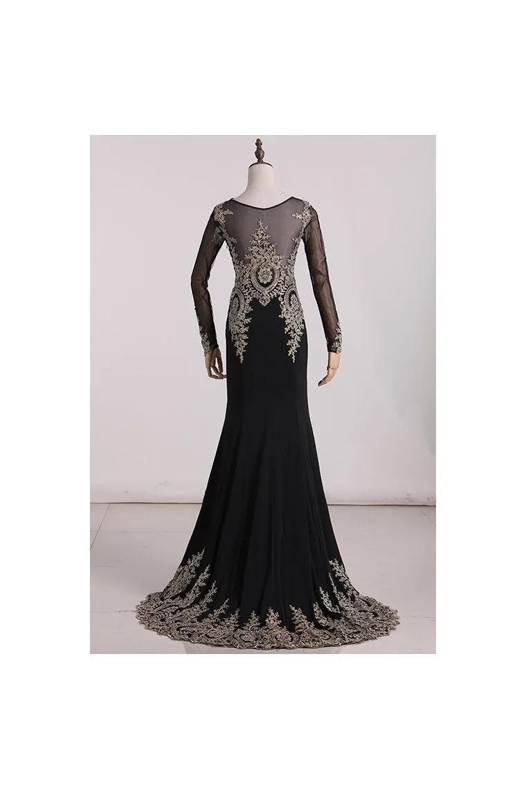 2024 Mermaid Prom Dresses/Evening Dresses Beaded Court Train Long Sleeves Scoop