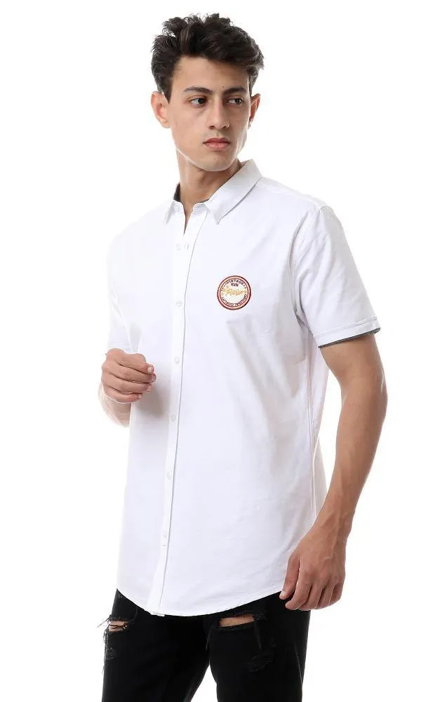 57866 Front Stitched Short Sleeves White Shirt