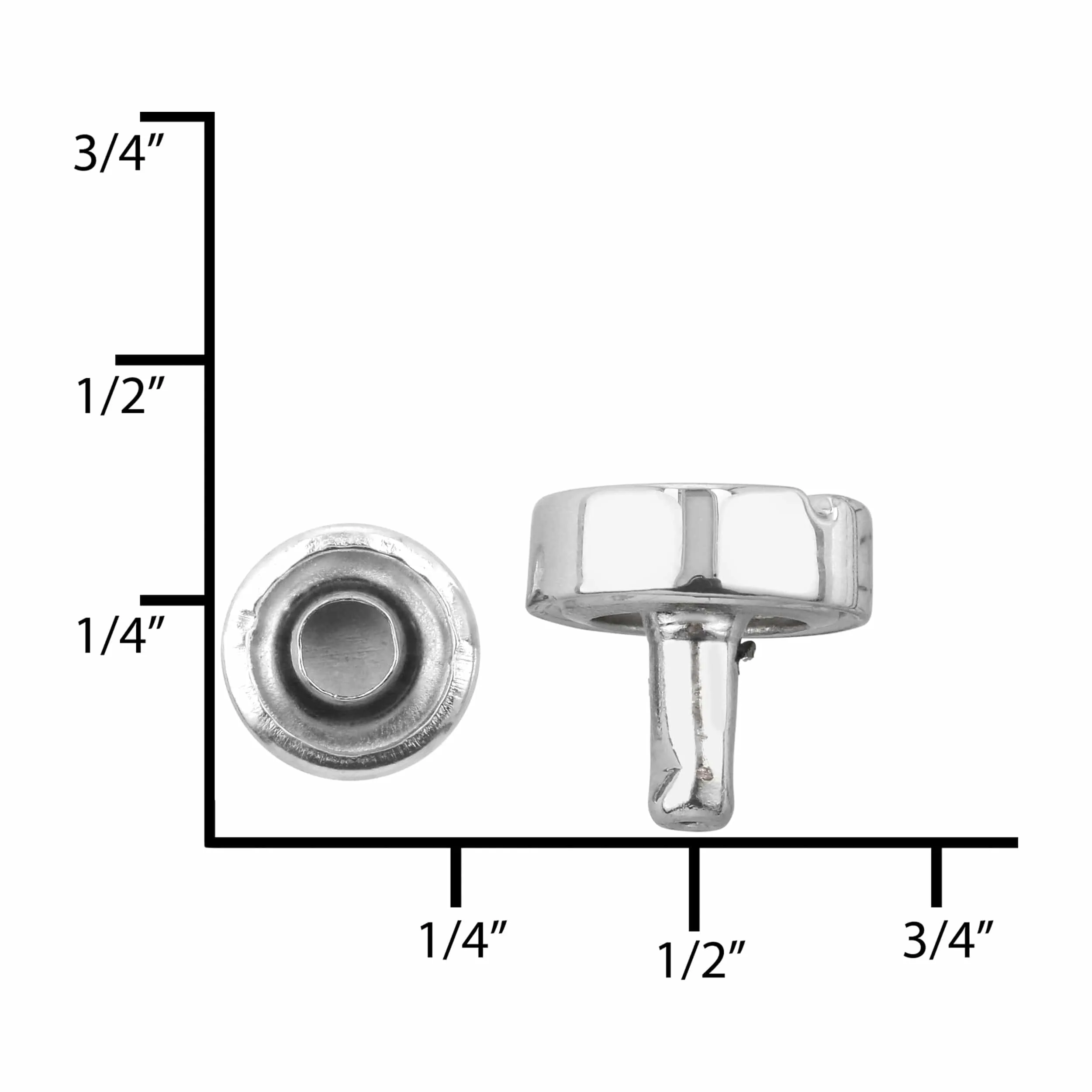 9mm Shiny Nickel, Screw Top Push Stud, Steel-5pk, #P-2852-NIC