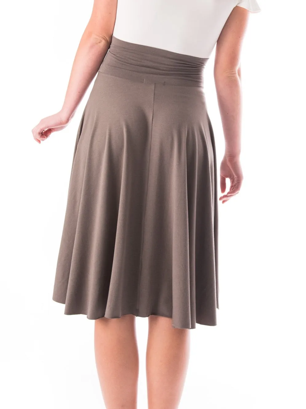 Andrea bamboo and organic cotton jersey midi circle skirt with a built in tie belt