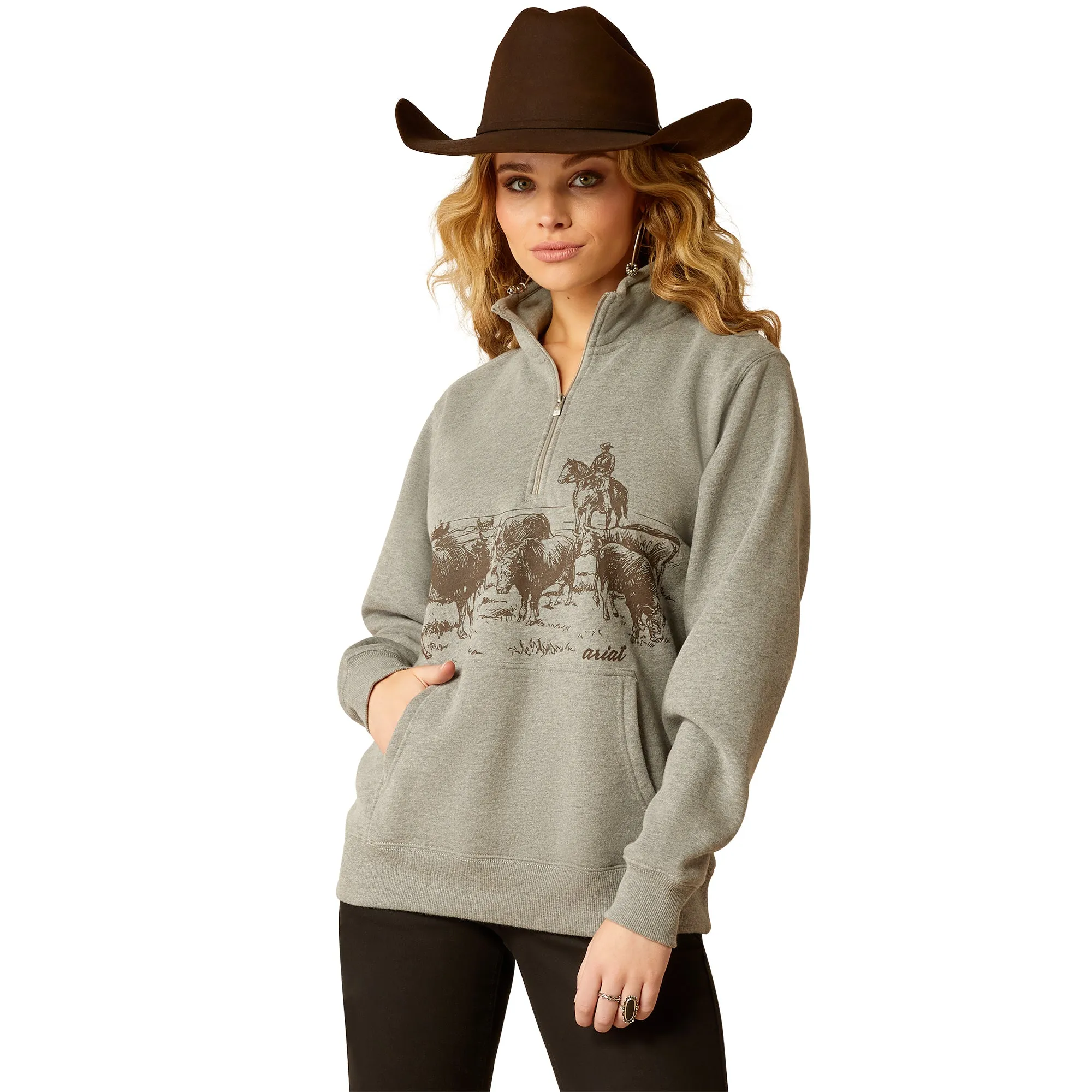 Ariat Ladies 1/2 Zip Heather Grey Sweatshirt 10052000