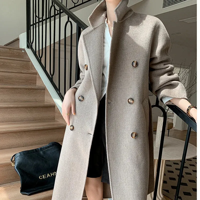 Ashore Shop Autumn and Winter New Cashmere Coat Women's Classic Double-breasted Women's Thickened Double-sided Wool Long Coat  MM