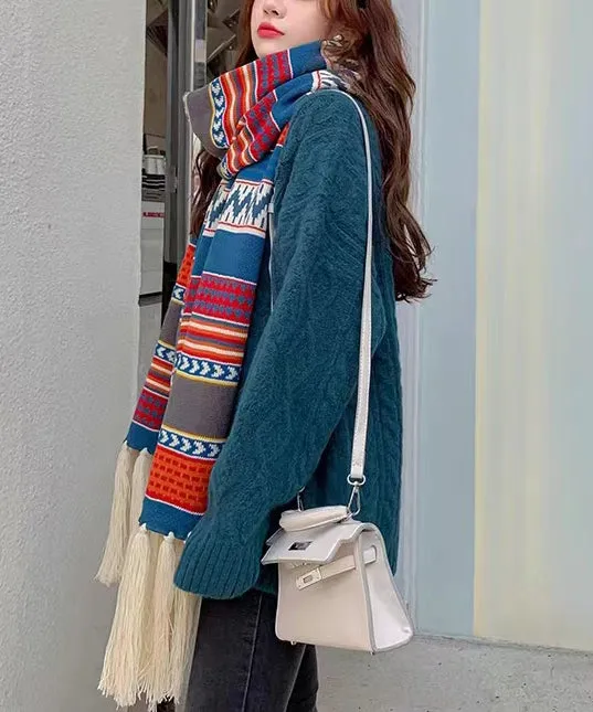 Autumn And Winter Warm Bohemian Tasseled Long Knitted Scarf ML2183