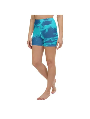 Blue & Aqua Tie Dye Yoga Shorts