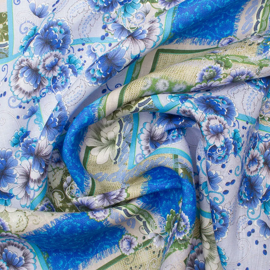 Blue Floral Printed Lavender Linen