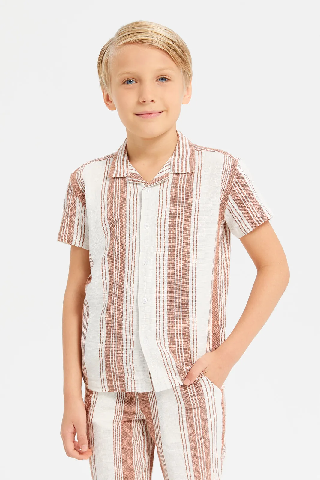 Boys Red Resort Collar Oversized Shirt With Shorts Set (2 Piece)