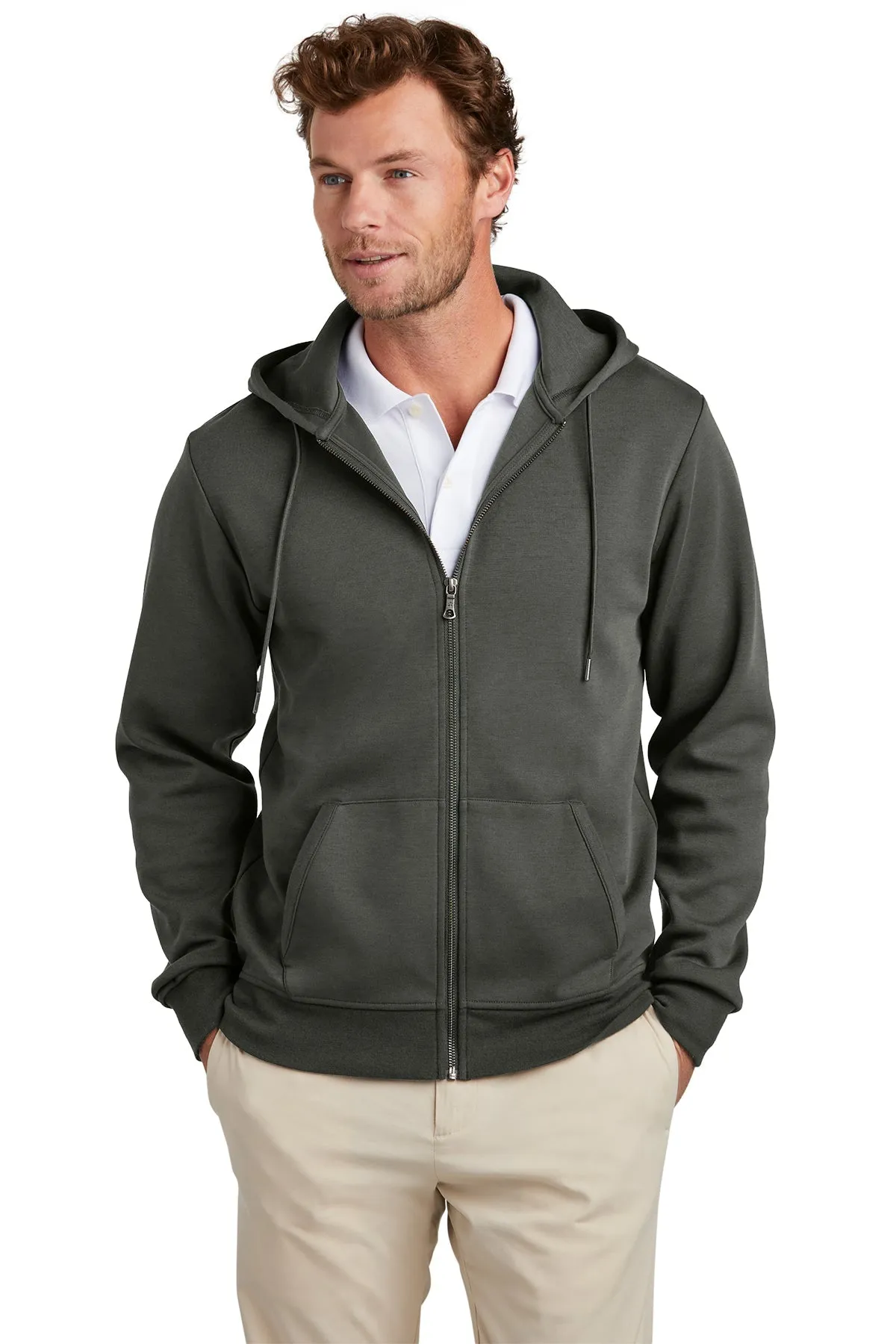 Brooks Brothers Double-Knit Full-Zip Hoodie, Windsor Grey