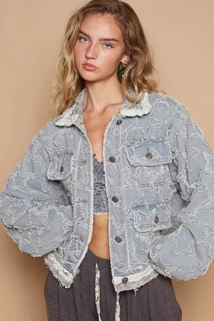 Camden Star Textured Raw Hem Denim Jacket