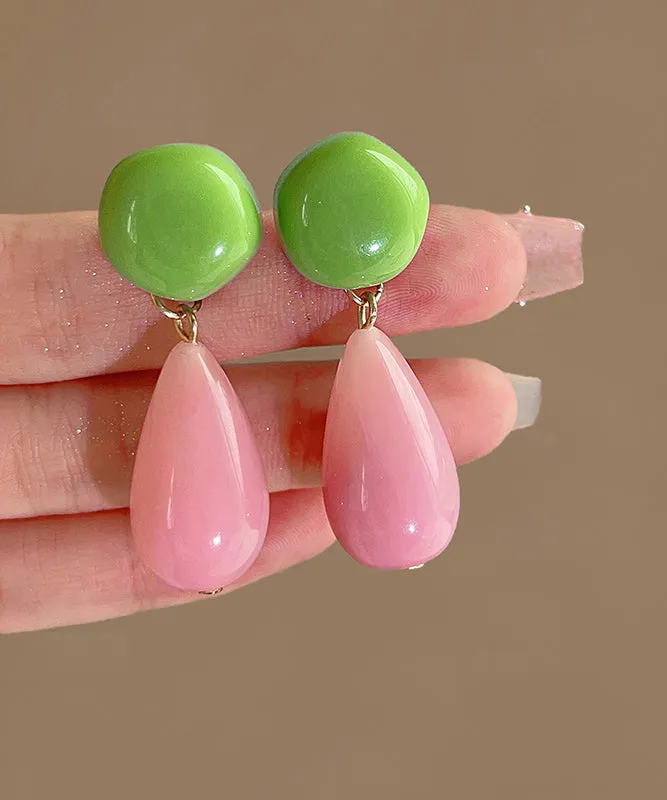 Chic Colorblock Sterling Silver Overgild Alloy Resin Drop Earrings GH1089