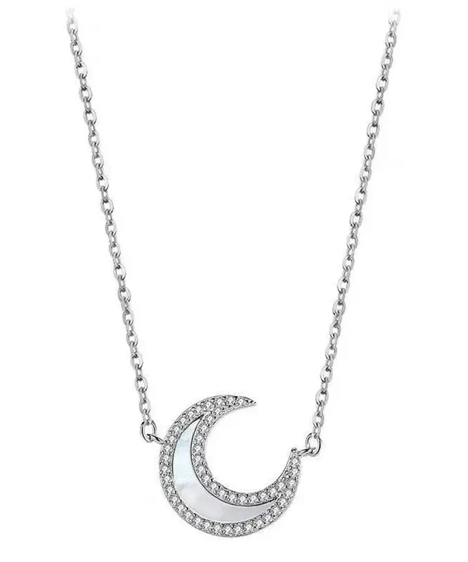 Chic Silk Sterling Silver Inlaid Moon Pendant Necklace ML0296