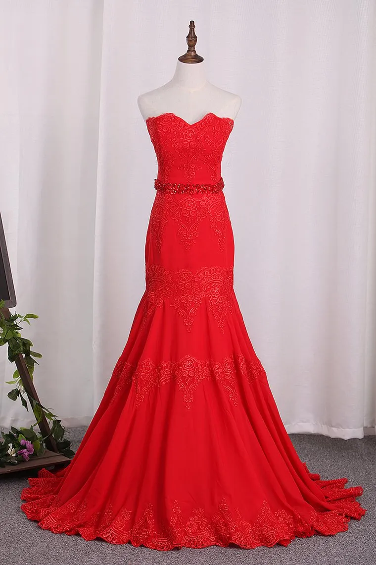 Chiffon Mermaid Sweetheart Prom Dresses With Applique