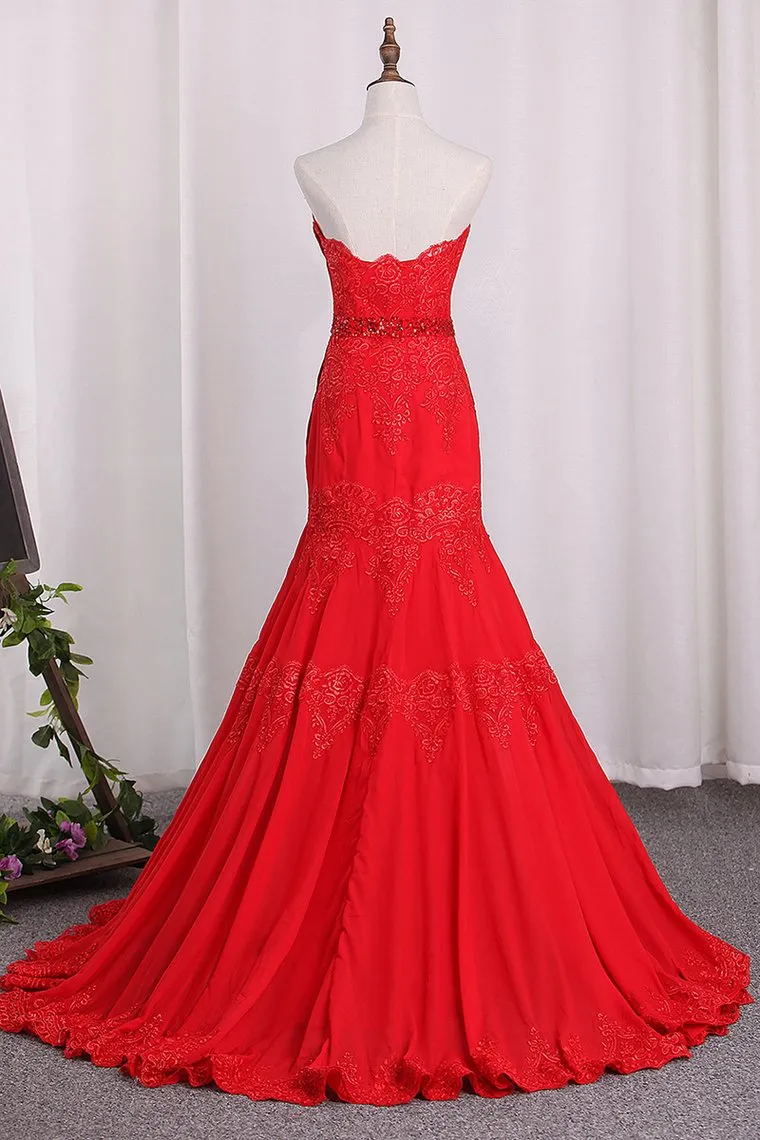 Chiffon Mermaid Sweetheart Prom Dresses With Applique