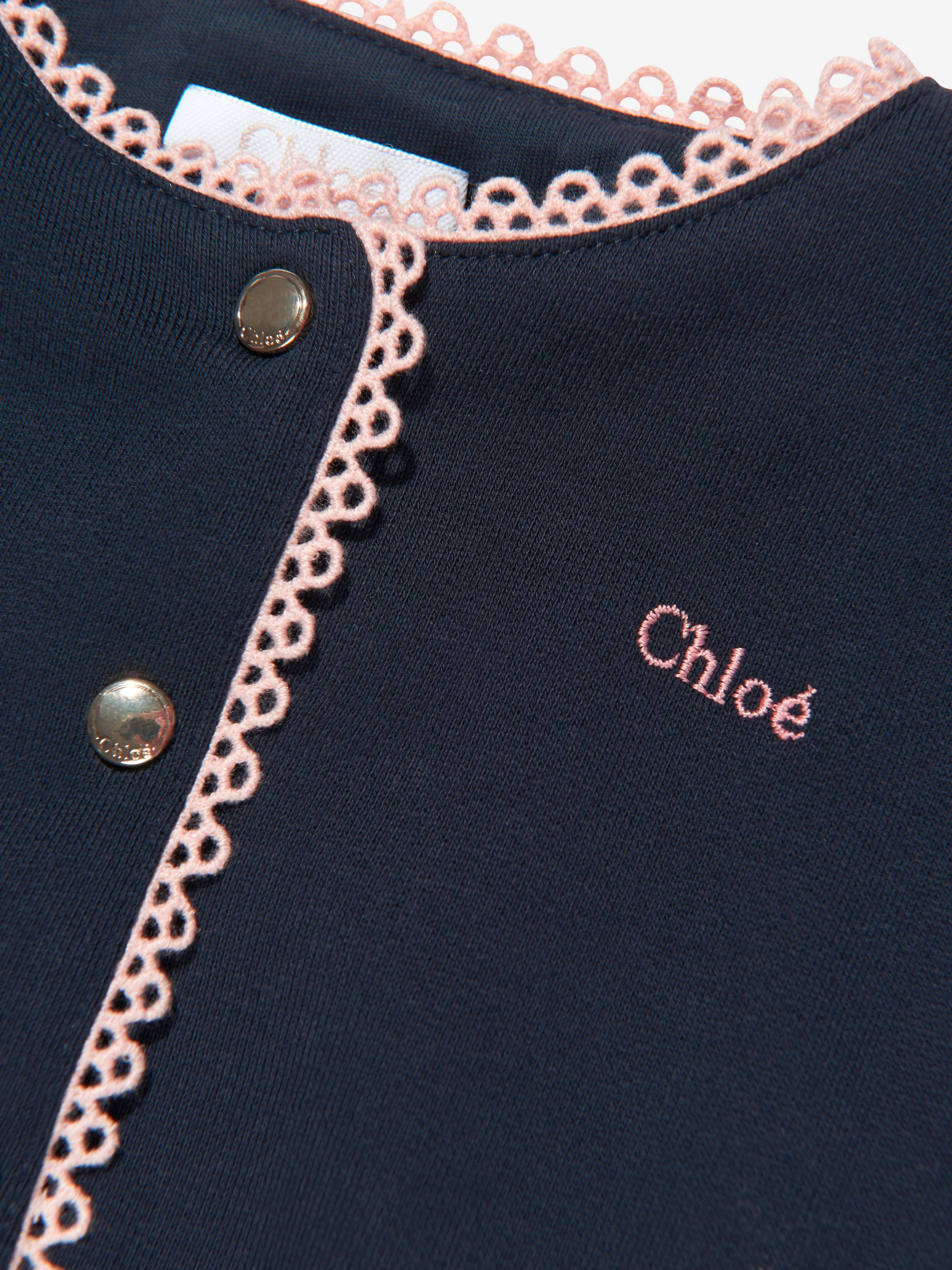 Chloé Baby Girls Organic Cotton Fleece Dress in Navy