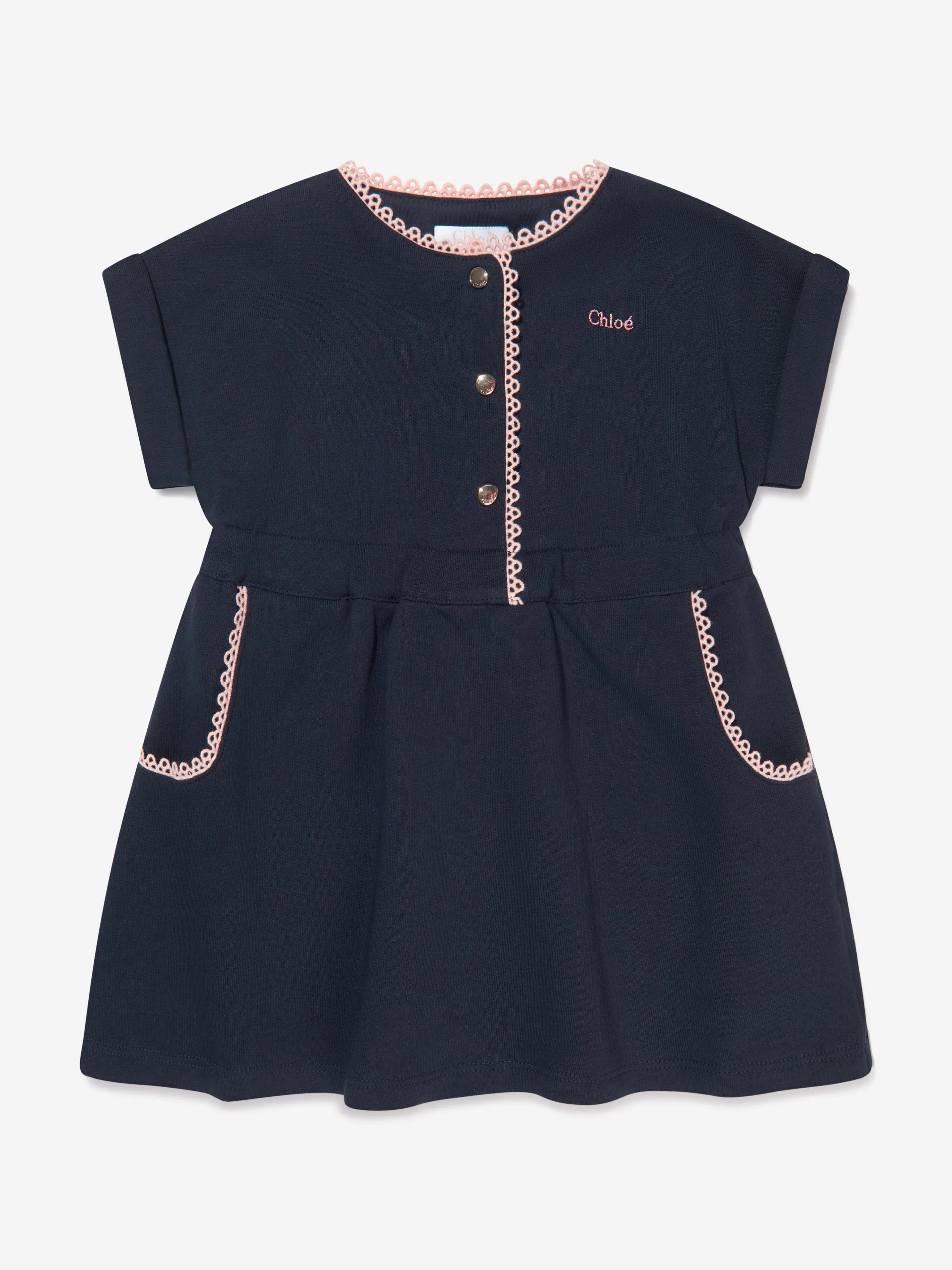 Chloé Baby Girls Organic Cotton Fleece Dress in Navy