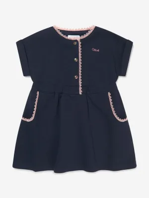 Chloé Baby Girls Organic Cotton Fleece Dress in Navy