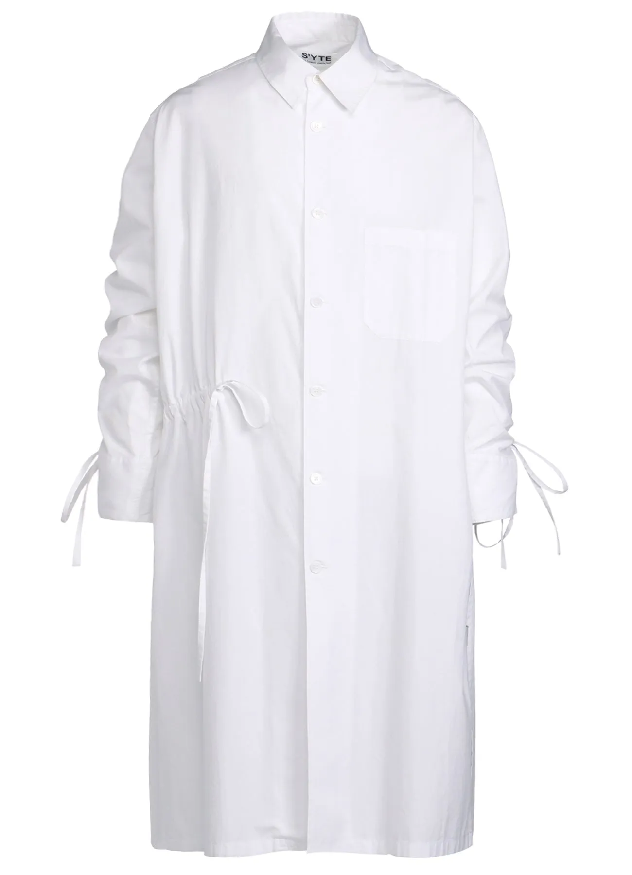 COTTON BROAD CLOTH OVERSIZED LONG SHIRT WITH GATHERED STRINGS