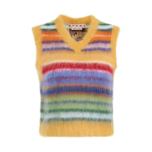 Cropped Mohair & Wool Striped Vest in Multicolour