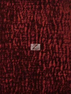 Crushed Chenille Everest Fabric / Ruby / Sold By The Yard