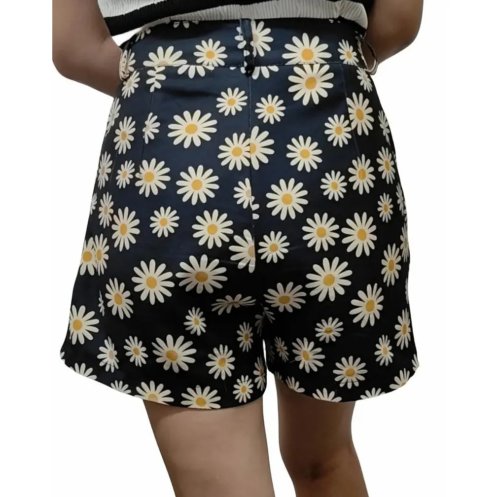 Daisy Print Versatile Shorts Casual High Waist Shorts Womens Clothing