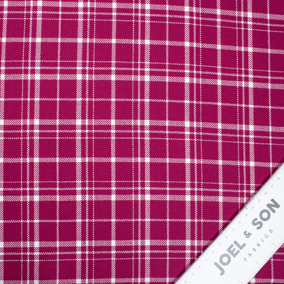 Deep Pink & White Pure Wool Tartan