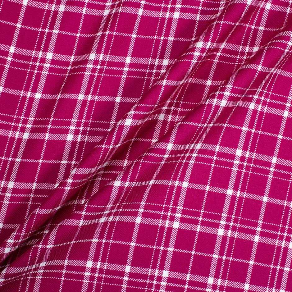 Deep Pink & White Pure Wool Tartan