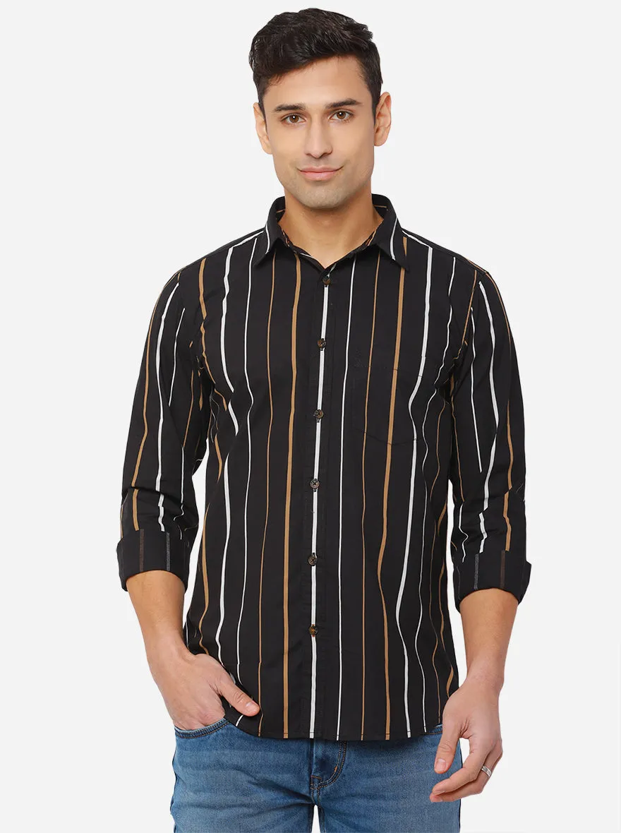 Doe Brown & Black Striped Slim Fit Semi Casual Shirt | JadeBlue