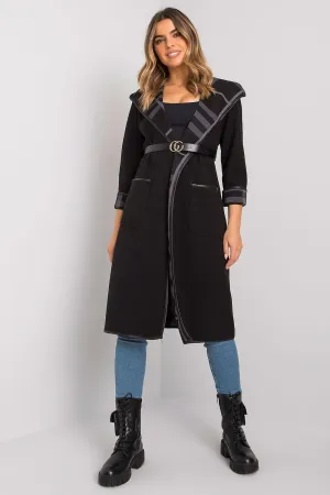 Elegant Black Hooded Women's Coat with Belt and Pockets - Italian Fashion