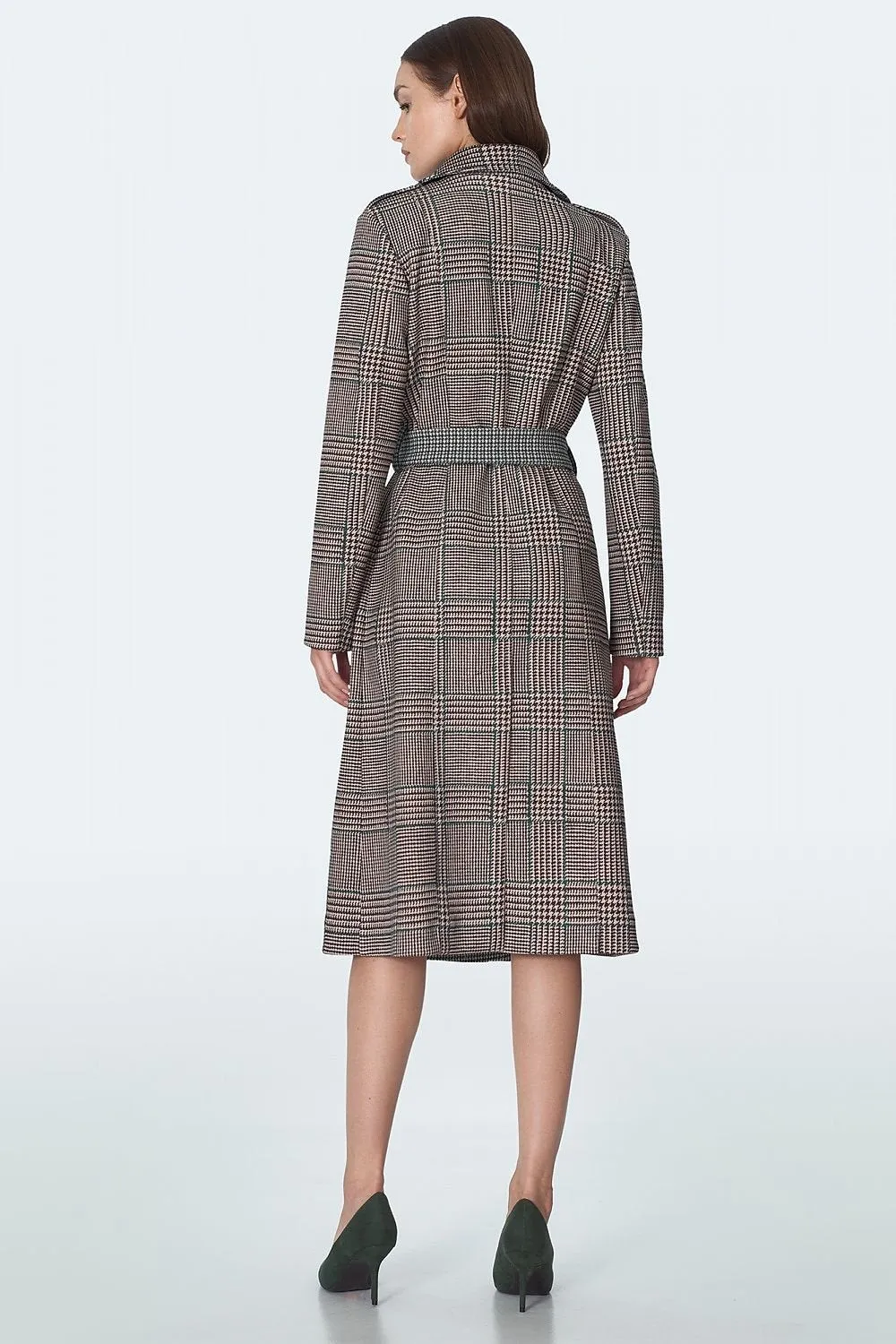 Elegant Checked Waist-Cinching Coat