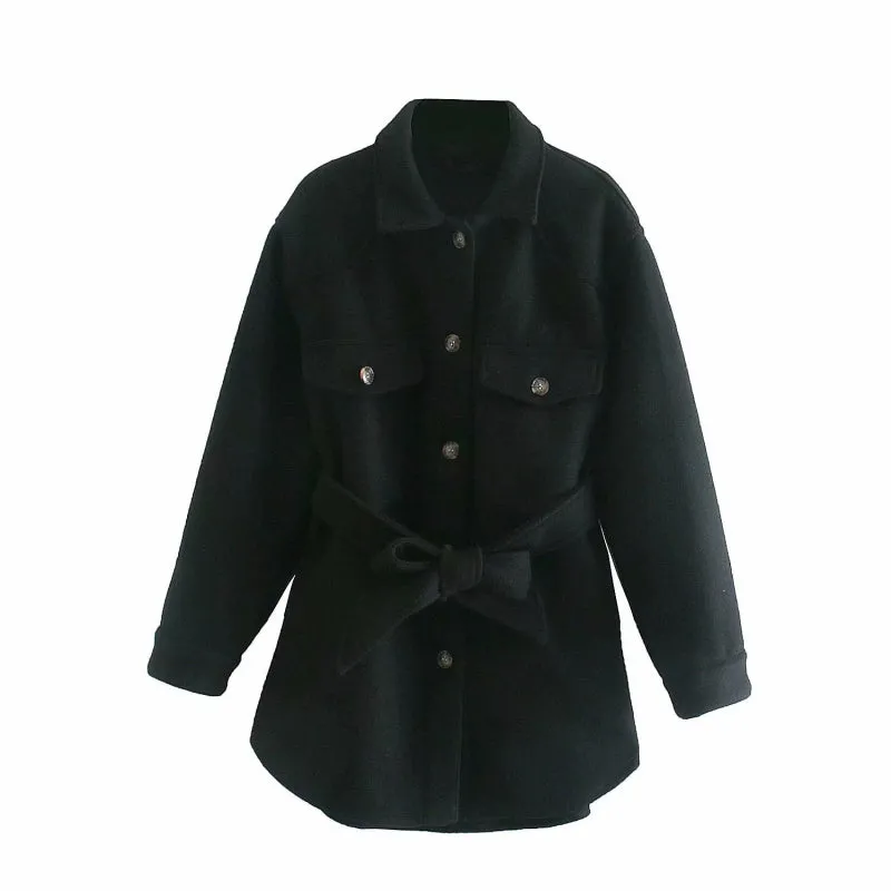 elveswallet Chic Turn Down Collar Elegant Wool Coats