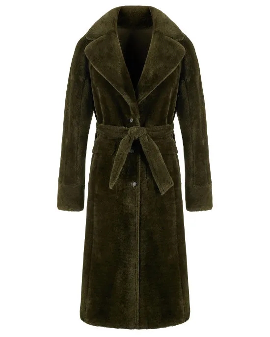 Faux Fur Coat Khaki Reversible