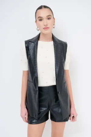 Faux leather sleeveless blazer with tailored fit wholesale