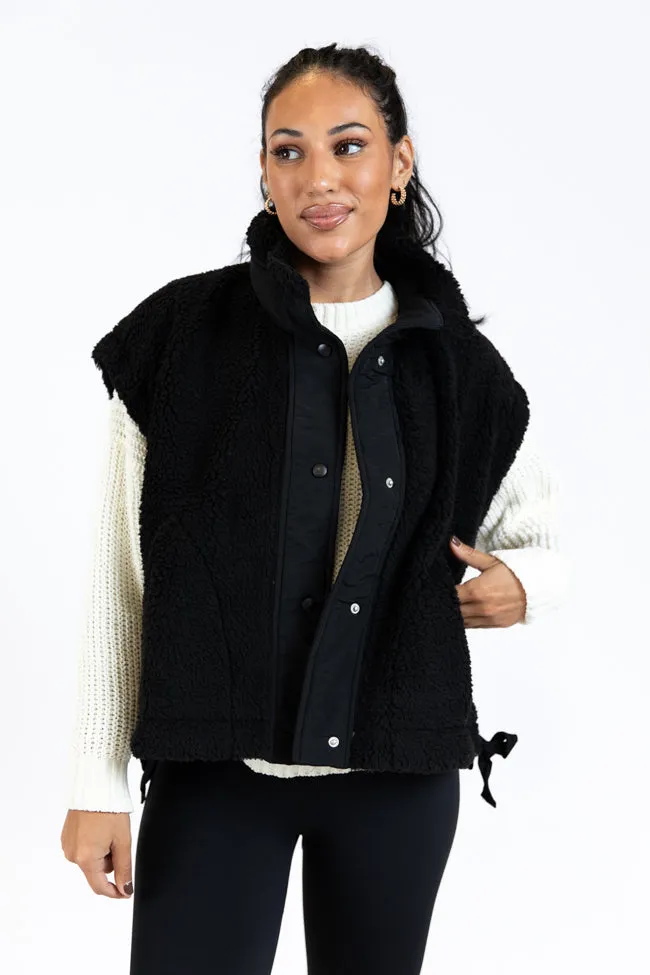 Feel It All Black Oversized Sherpa Vest