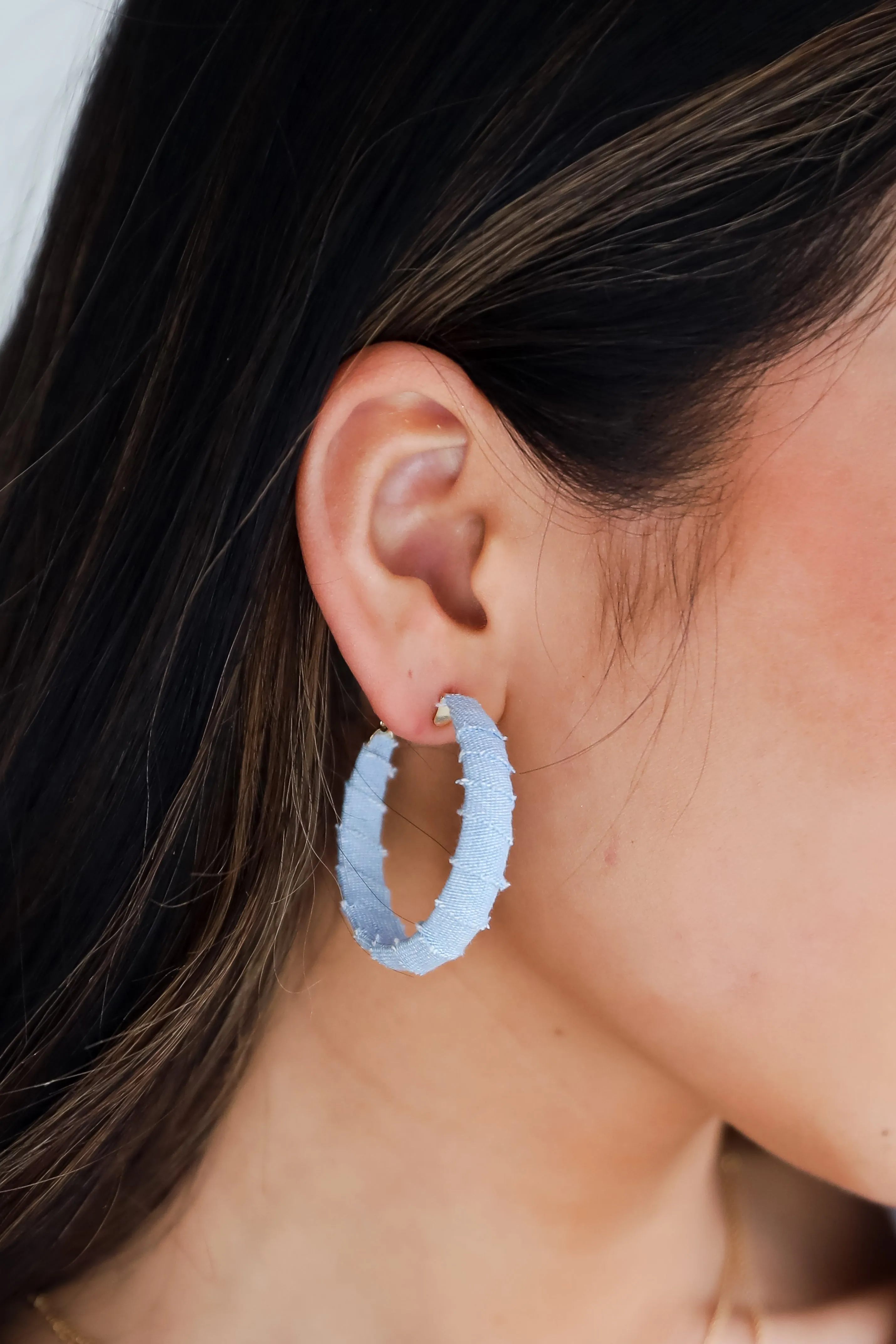 FINAL SALE - Blakely Light Blue Denim Hoop Earrings