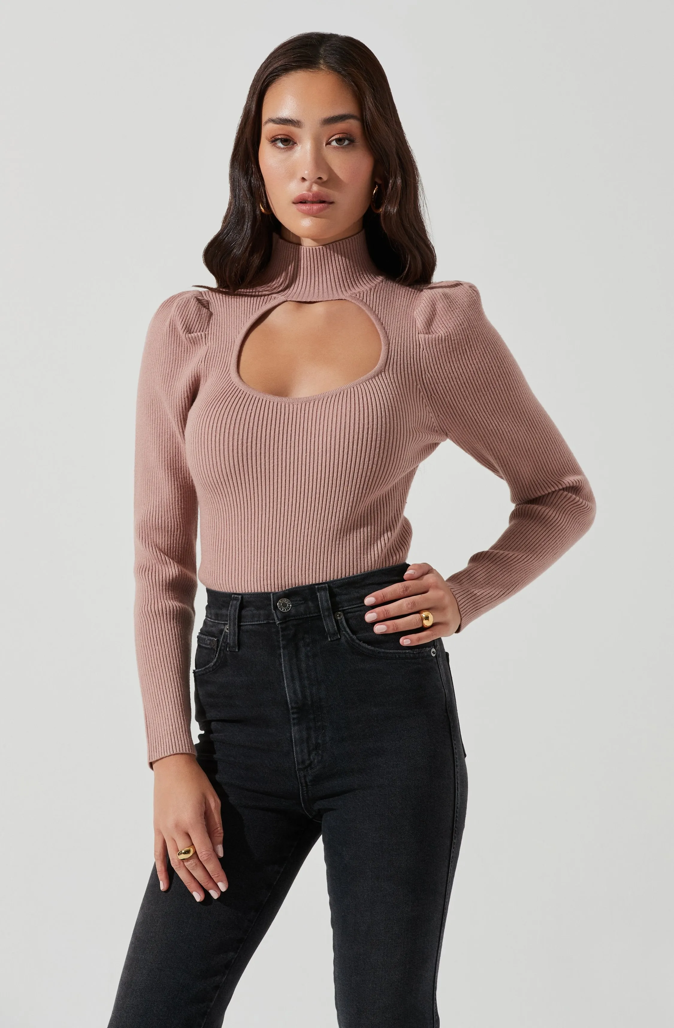 Front Cutout Long Sleeve Sweater Bodysuit