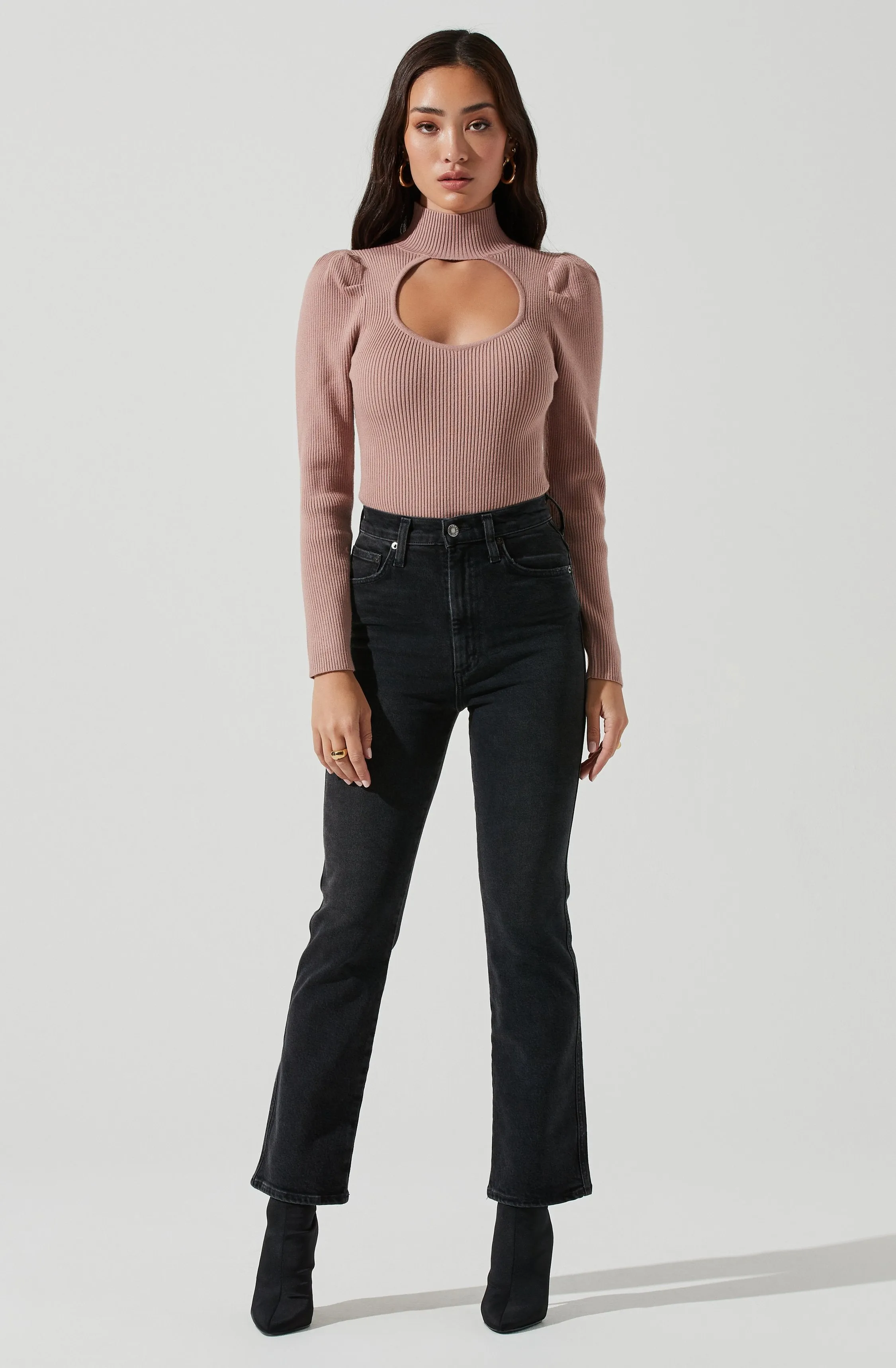 Front Cutout Long Sleeve Sweater Bodysuit