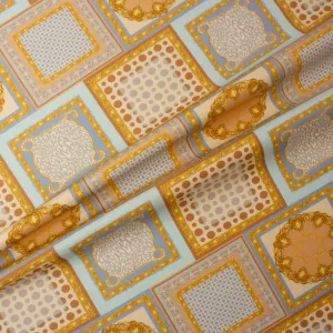 Gold & Soft Blue Multi Printed Pure Silk Shantung