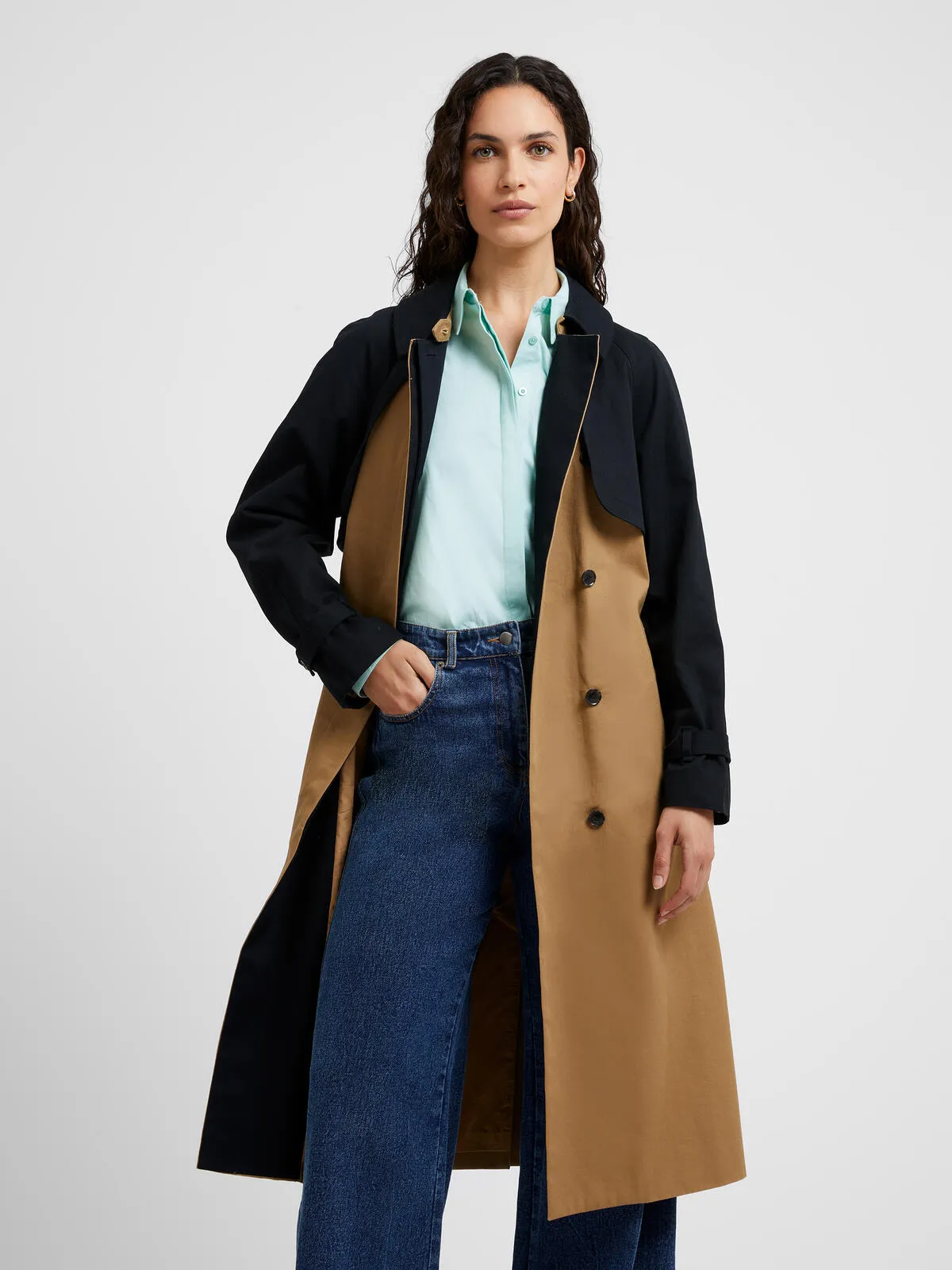 Great Plains Spring Trench Coat-Dark Sand Black-JOWAA