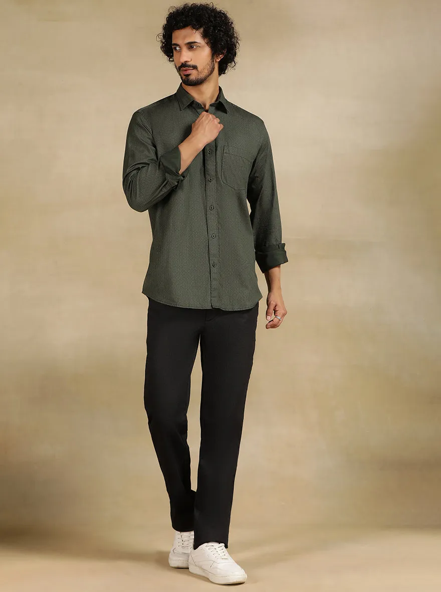 Green Printed Tailored Fit Semi Casual Shirt | JadeBlue