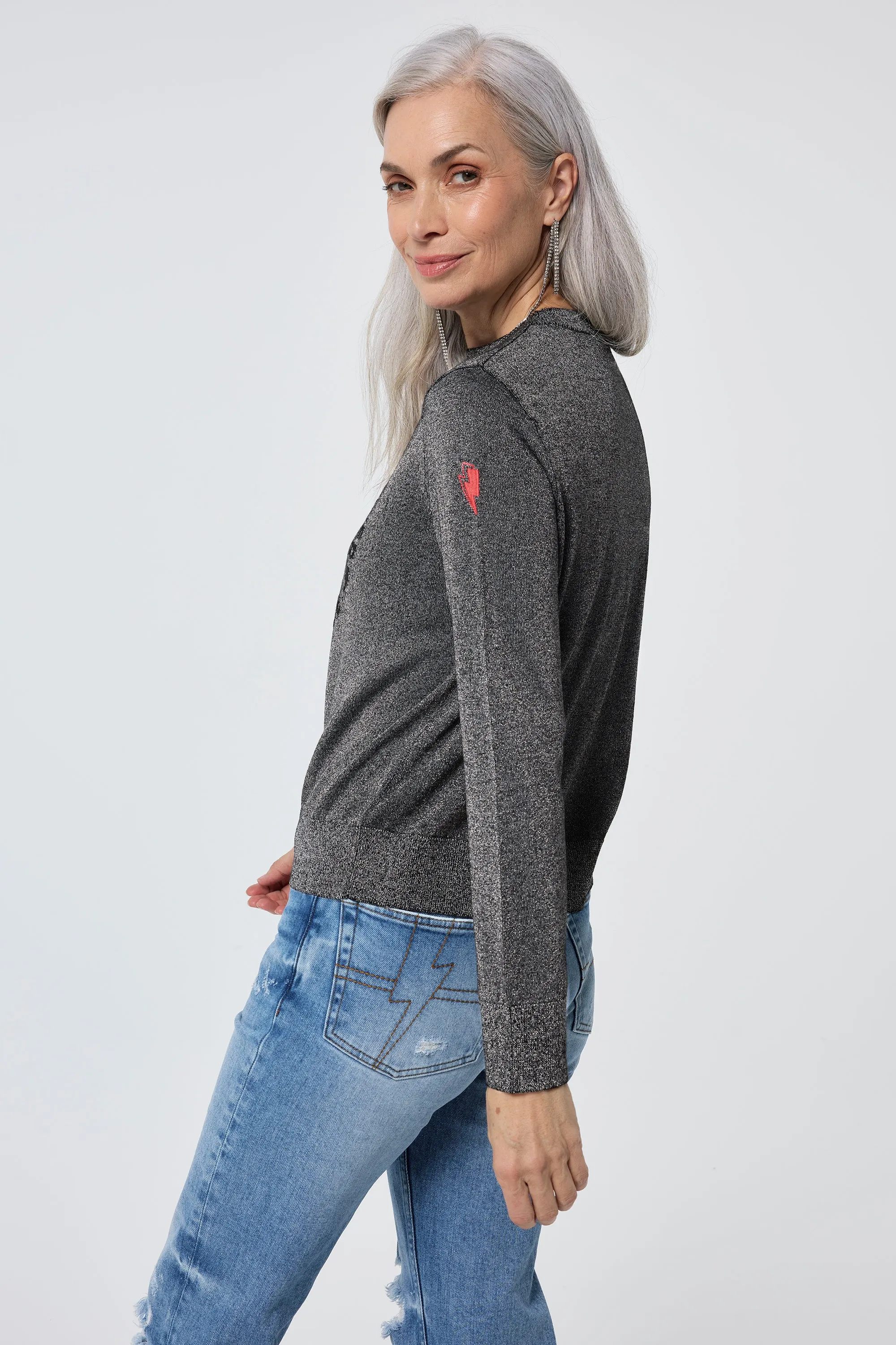 Grey with Black Smiley Face Lurex Knit Jumper