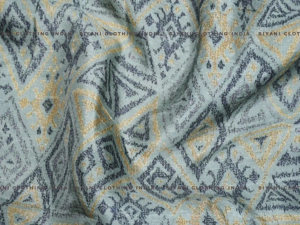 Ice Blue Geomatric Print Raw Silk Fabric