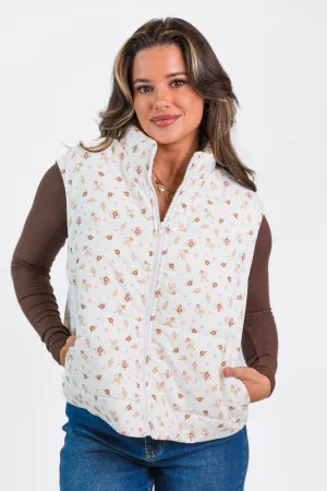 In A Bubble Ivory Floral Puffer Vest FINAL SALE