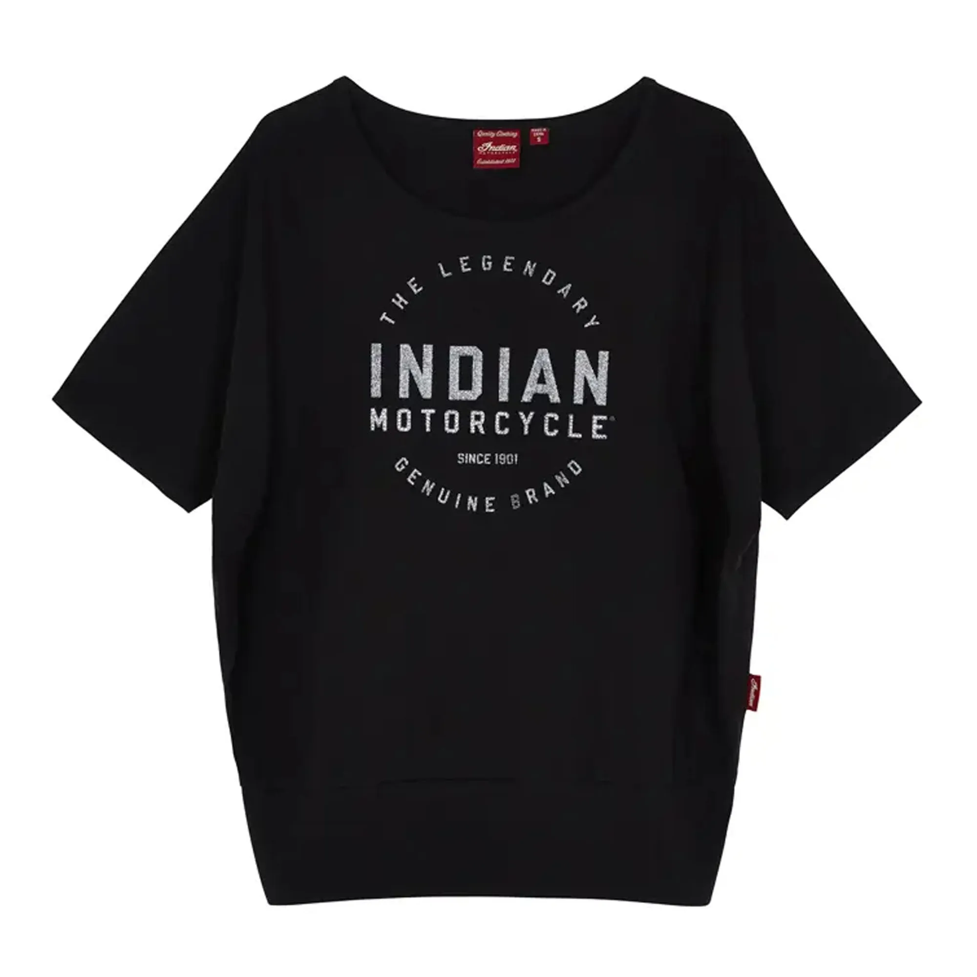 Indian Motorcycle  Womens Block Logo Banded T-Shirt Soft Comfy Cotton Blend Black