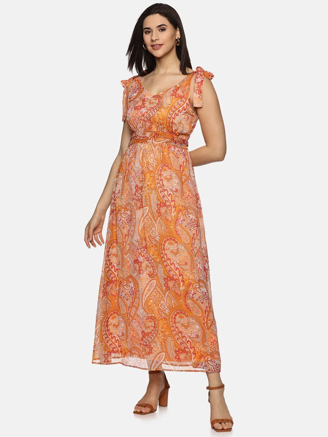 IS.U Floral Orange  Maxi Dress in india