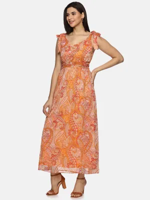 IS.U Floral Orange  Maxi Dress in india