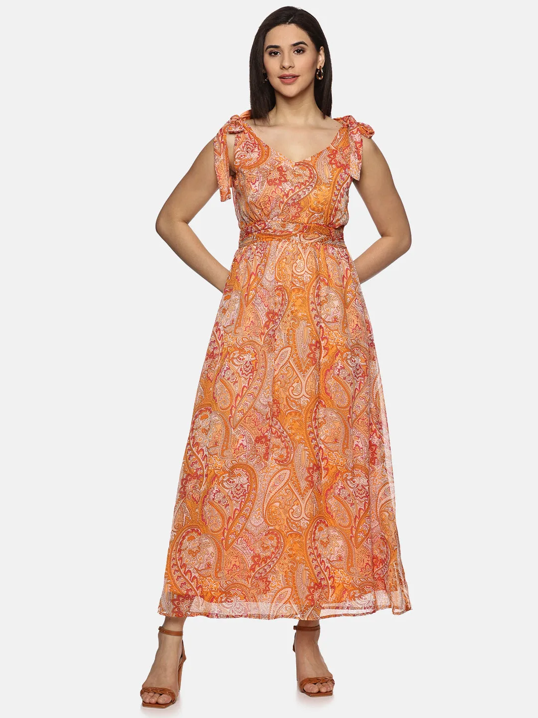 IS.U Floral Orange  Maxi Dress in india