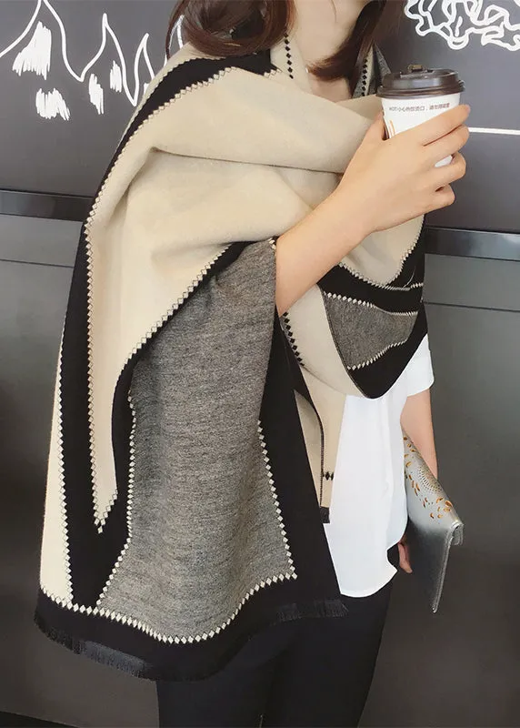 Italian Black Beige Warm Faux Cashmere Scarf ML2300