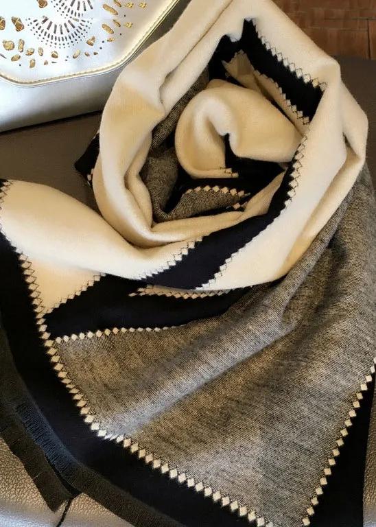 Italian Black Beige Warm Faux Cashmere Scarf ML2300