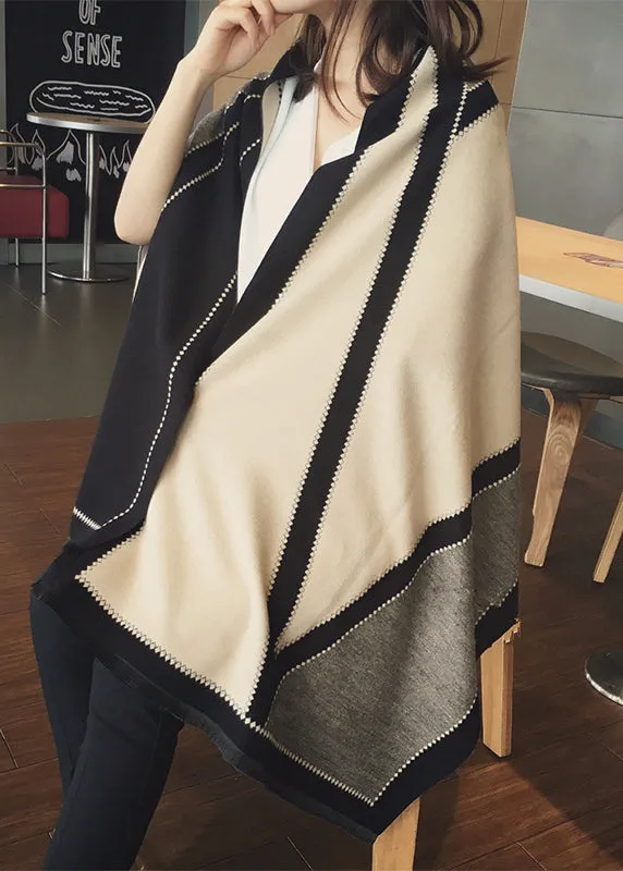 Italian Black Beige Warm Faux Cashmere Scarf ML2300