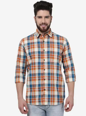 Jaffa Orange Checked Slim Fit Casual Shirt | JadeBlue